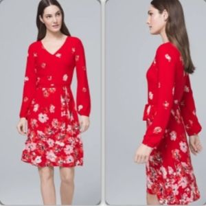 White House Black Market Racing Red & Ecru Floral Dress 2